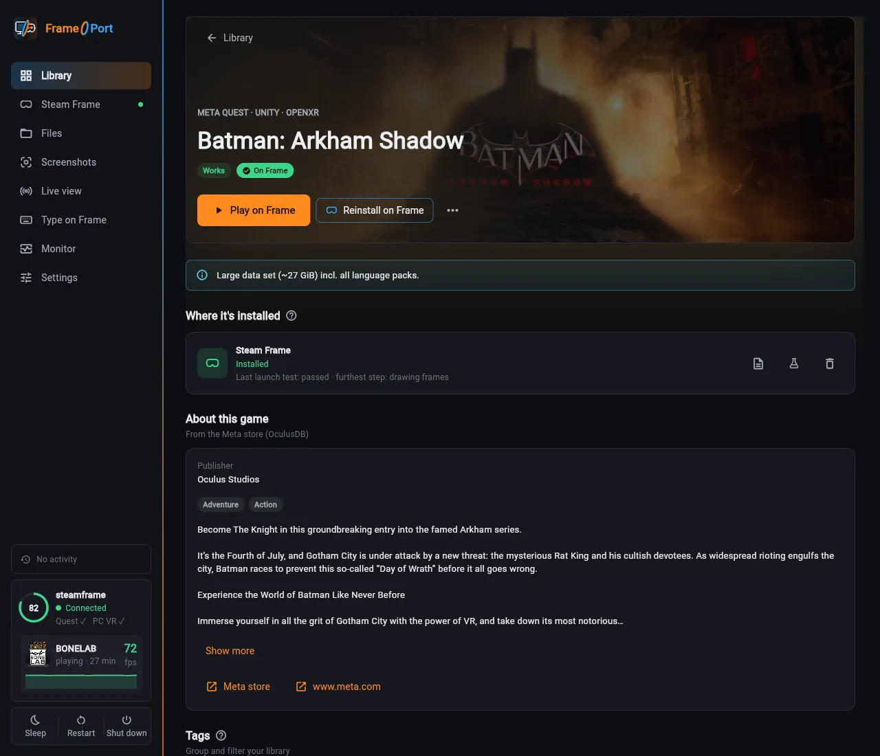 FramePort: Game page