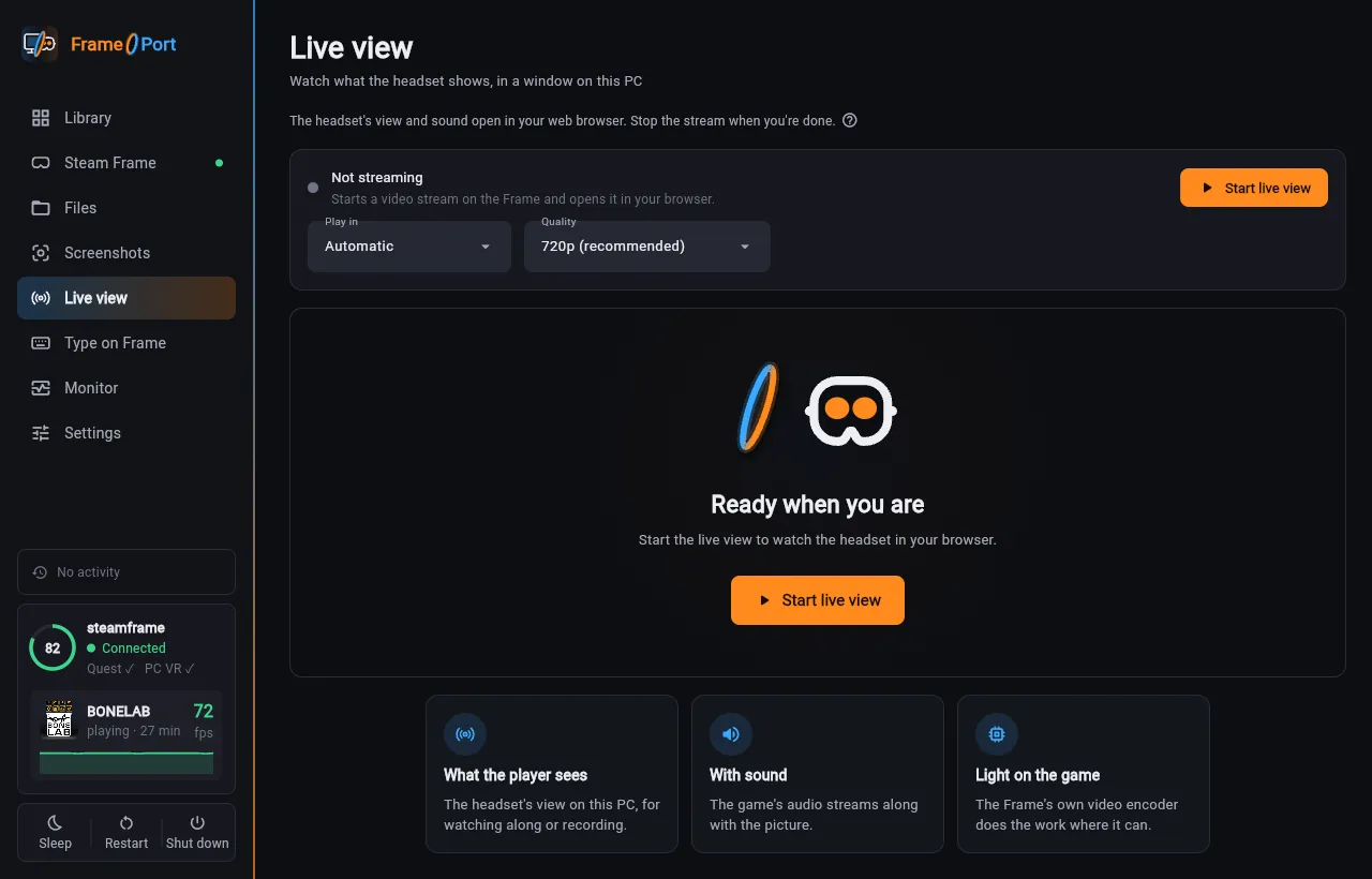 FramePort: Live view
